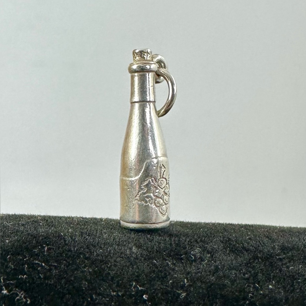 JAMES AVERY Sterling Silver 3-D Wine Bottle Charm w/ Grapes; RETIRED; 4.6g